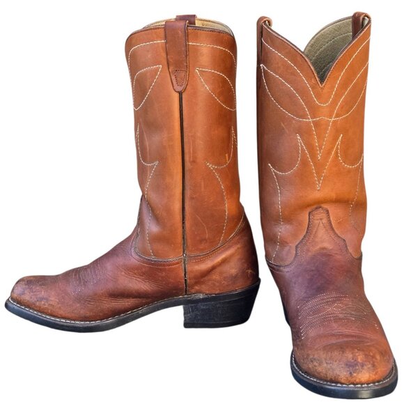 Vintage Brown Leather Cowboy Boots Mens 10.5 D Western Work Chore Rodeo - Picture 2 of 16